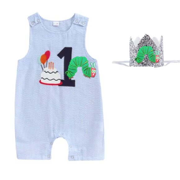 The Very Hungry Caterpillar Romper First Birthday Outfit Clothes Shortall Crown